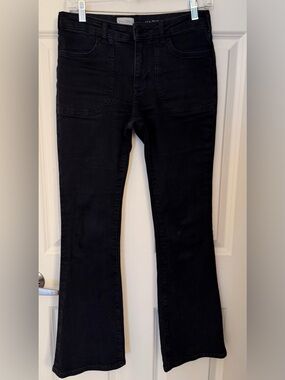 Pilcro Mid Rise Stretch Flare Jeans, Washed Black, 27